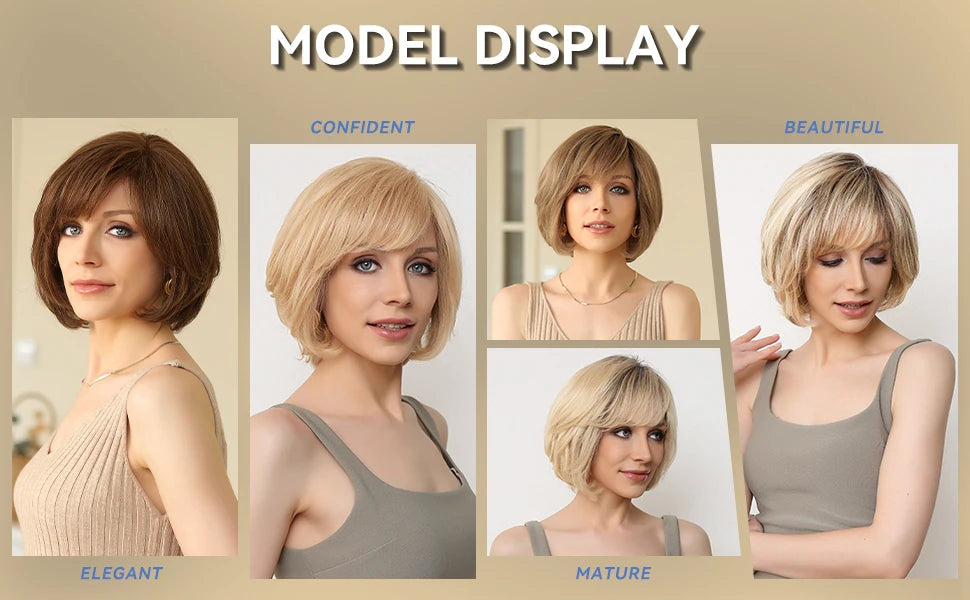 Hazel | Short Wavy Bob Remy Human Hair Lace Front Wig – Brown Blonde Ombre