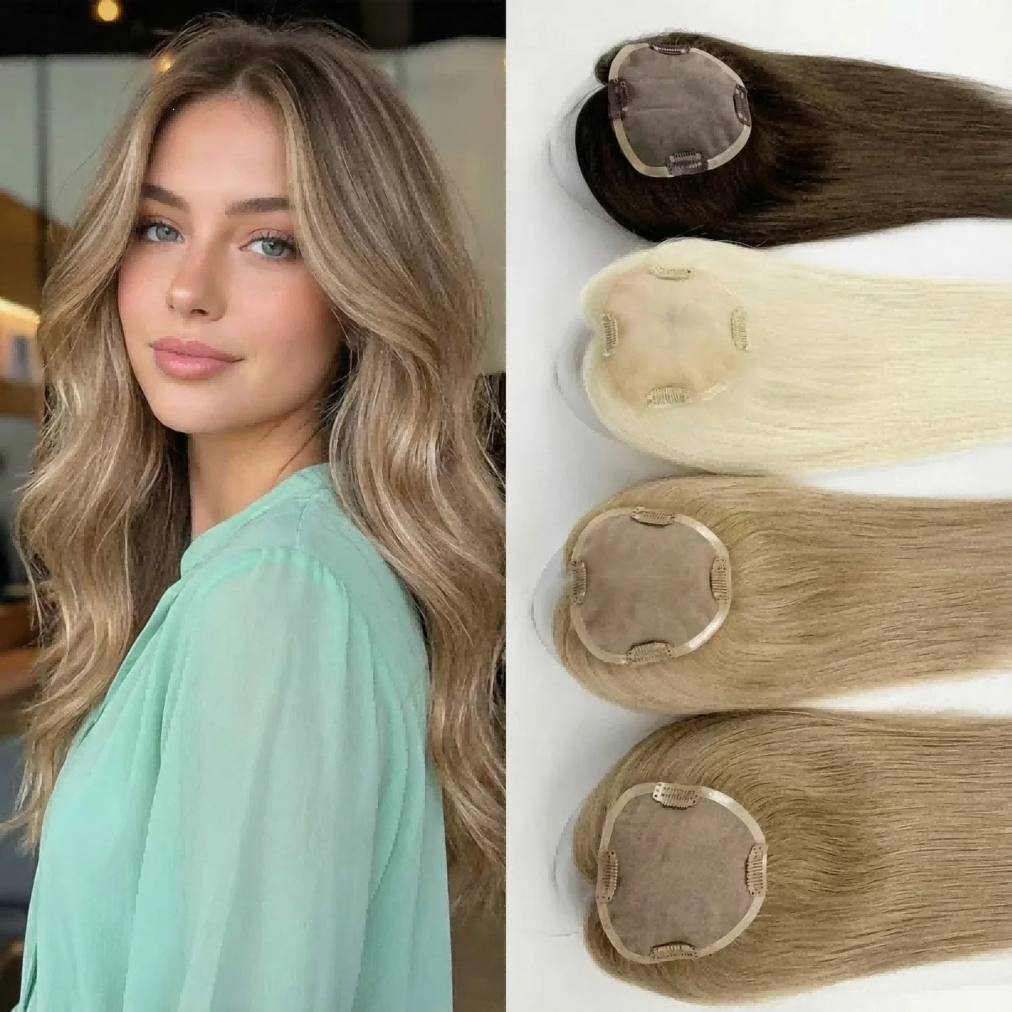 Monarch | Straight Human Hair Topper – Fine Mono Base | Center Part | 130% Density | European Remy | 14–16 Inch