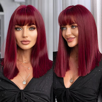 Scarlett | Short Straight Bob Wig – Wine Red | Heat Resistant Synthetic | 130% Density