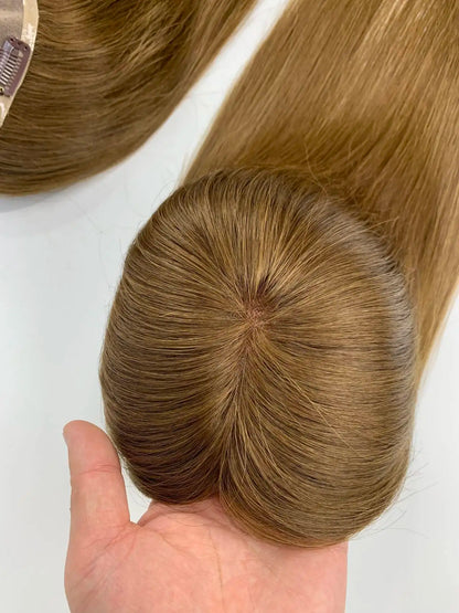 Monarch | Straight Human Hair Topper – Fine Mono Base | Center Part | 130% Density | European Remy | 14–16 Inch