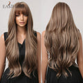 EASIHAIR Brown Mixed Blonde Synthetic Wigs with Bang Long Natural Wavy Hair Wig for Black Women Daily Cosplay Use Heat Resistant
