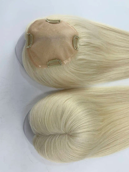 Monarch | Straight Human Hair Topper – Fine Mono Base | Center Part | 130% Density | European Remy | 14–16 Inch