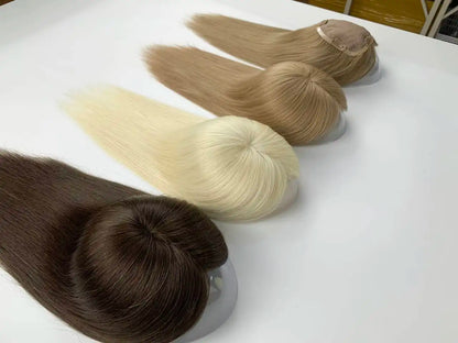 Monarch | Straight Human Hair Topper – Fine Mono Base | Center Part | 130% Density | European Remy | 14–16 Inch