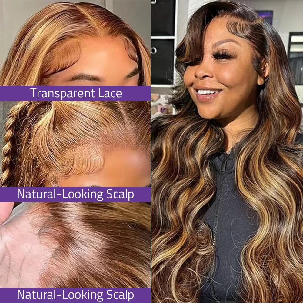 Sundrop | Highlight Honey Blonde Body Wave Wig – 4x4 Closure / 13x4 Frontal | HD Transparent Lace | 180% Density | Brazilian Remy Hair | 16–26 Inch