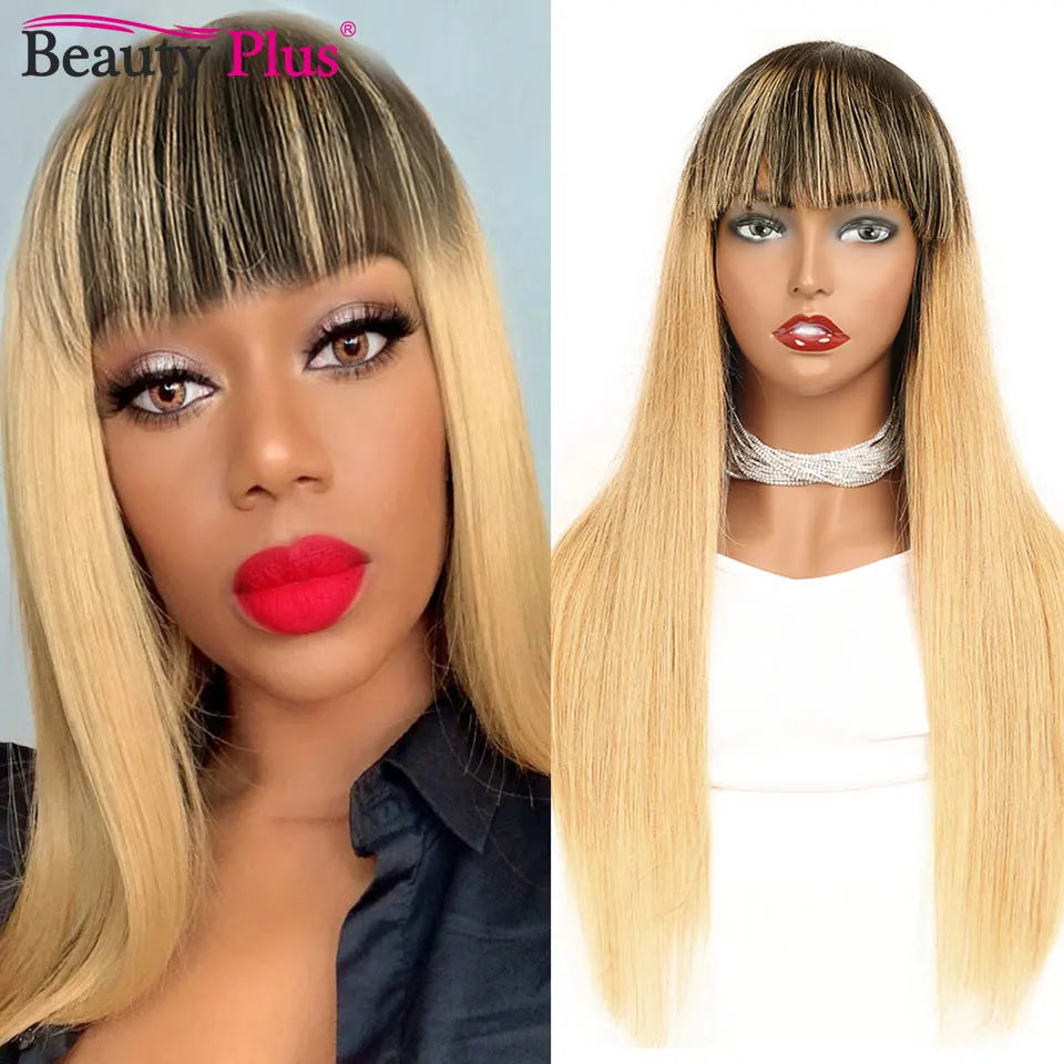 Onyx | Long Straight Indian Remy Human Hair Wig with Bangs – Natural Black | 150–200% Density | 26–32 Inch