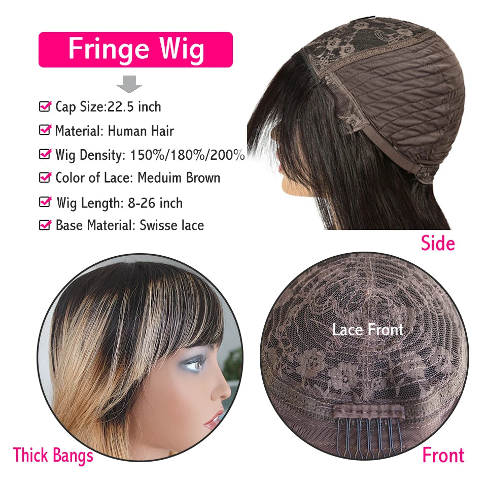 Onyx | Long Straight Indian Remy Human Hair Wig with Bangs – Natural Black | 150–200% Density | 26–32 Inch