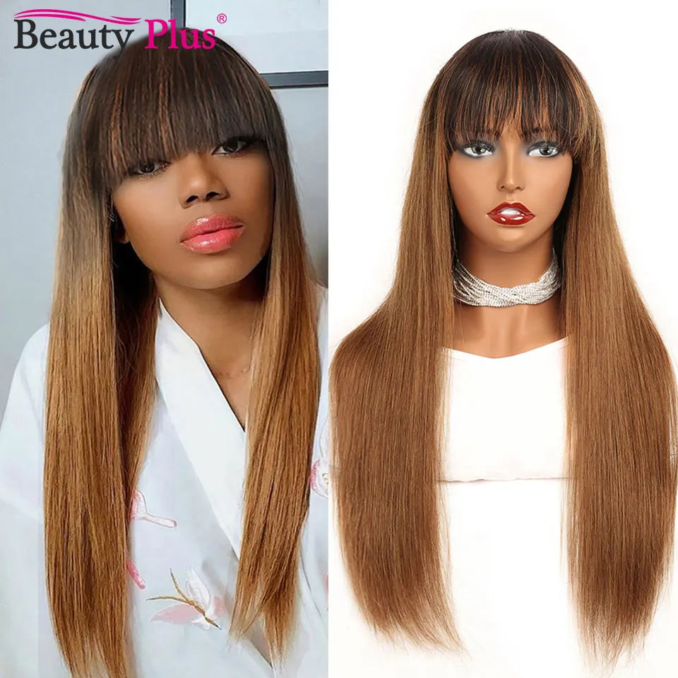 Onyx | Long Straight Indian Remy Human Hair Wig with Bangs – Natural Black | 150–200% Density | 26–32 Inch