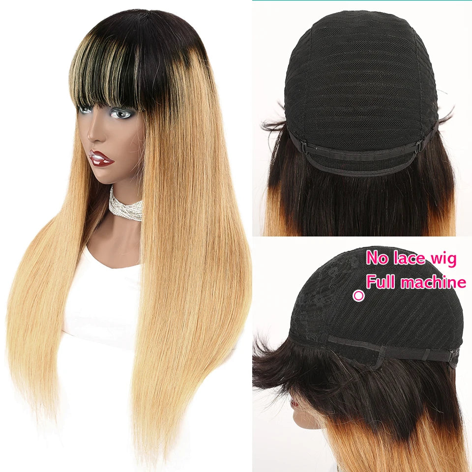 Onyx | Long Straight Indian Remy Human Hair Wig with Bangs – Natural Black | 150–200% Density | 26–32 Inch