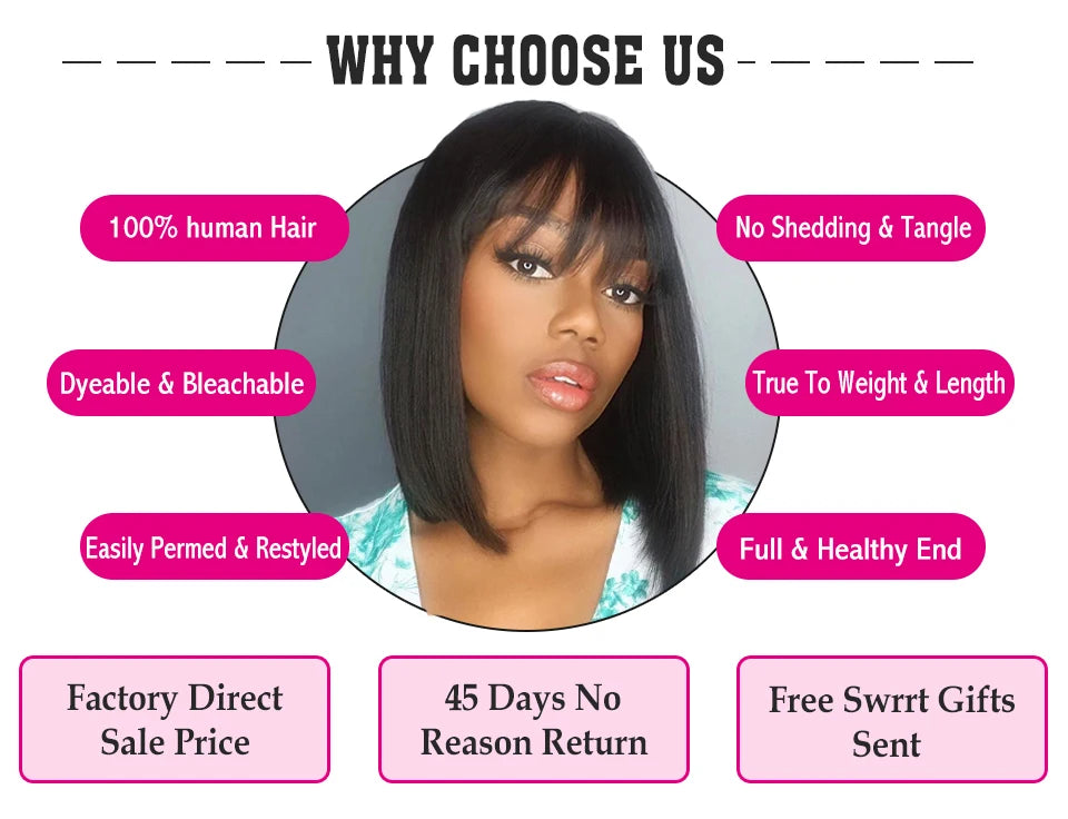 Onyx | Long Straight Indian Remy Human Hair Wig with Bangs – Natural Black | 150–200% Density | 26–32 Inch