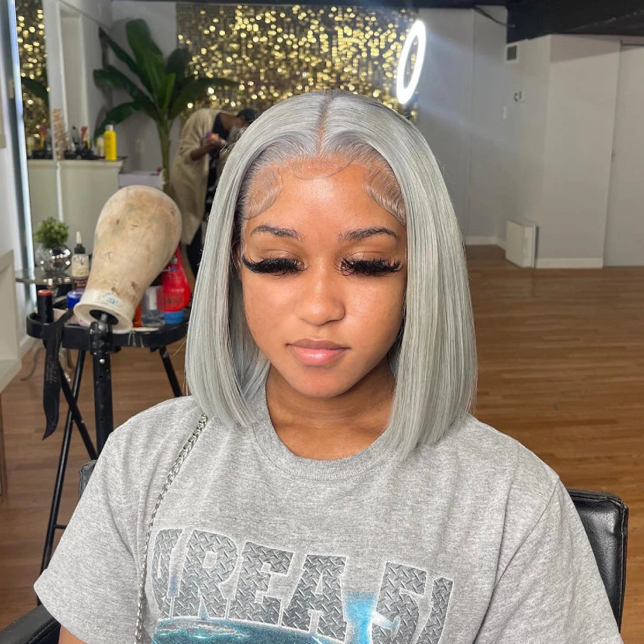 Silver Grey Short Bob 13x6 Lace Front Wig