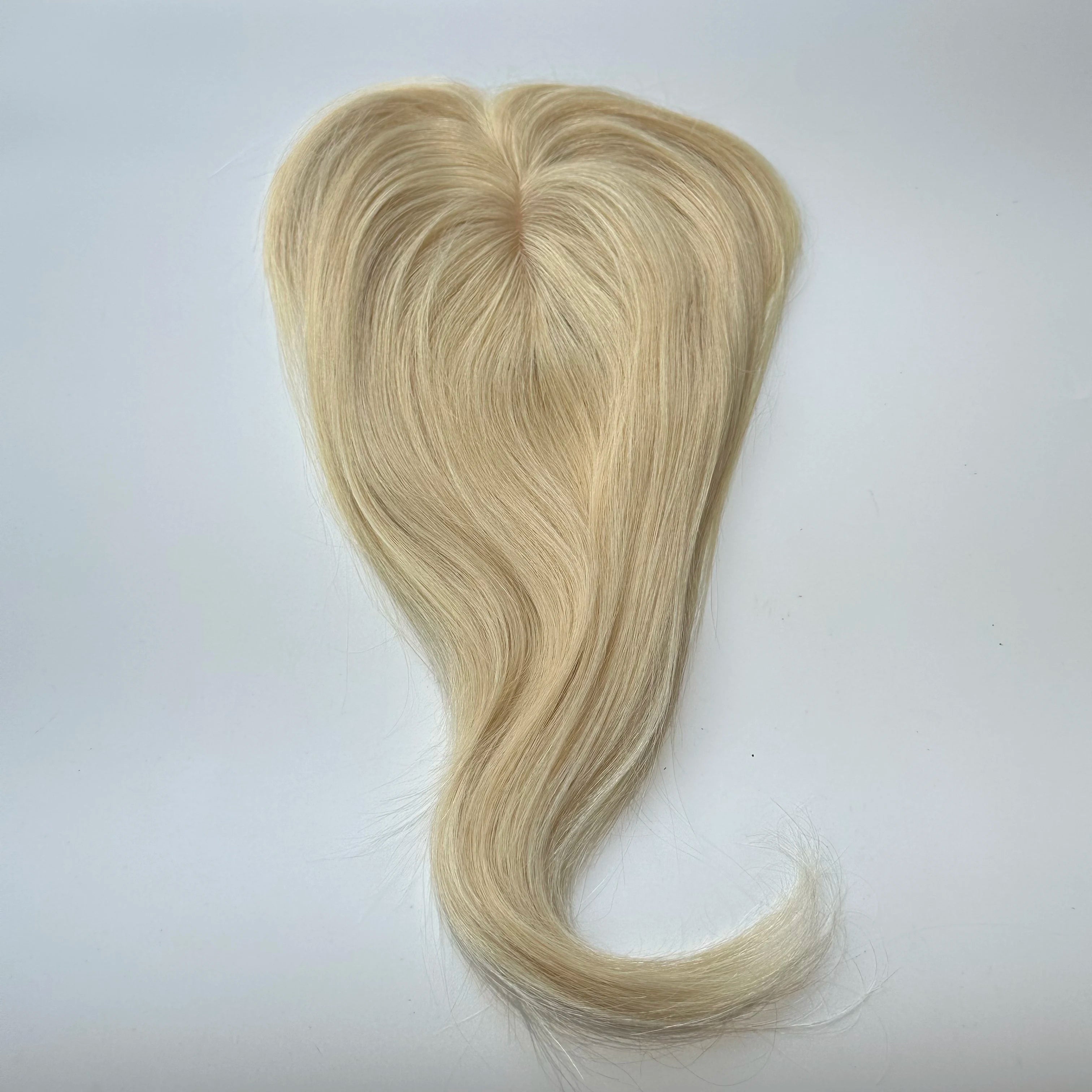Blonde Straight Human Hair Topper with Bangs – Silk Base Clip-In