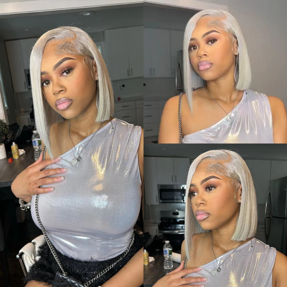 Silver Grey Short Bob 13x6 Lace Front Wig