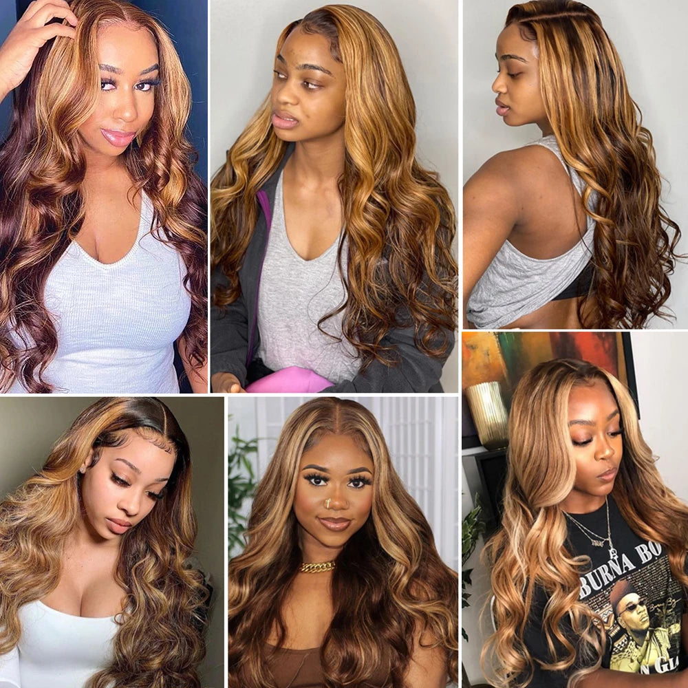 Honey Blonde Highlight Ombre Body Wave 13x6 HD Lace Front Wig