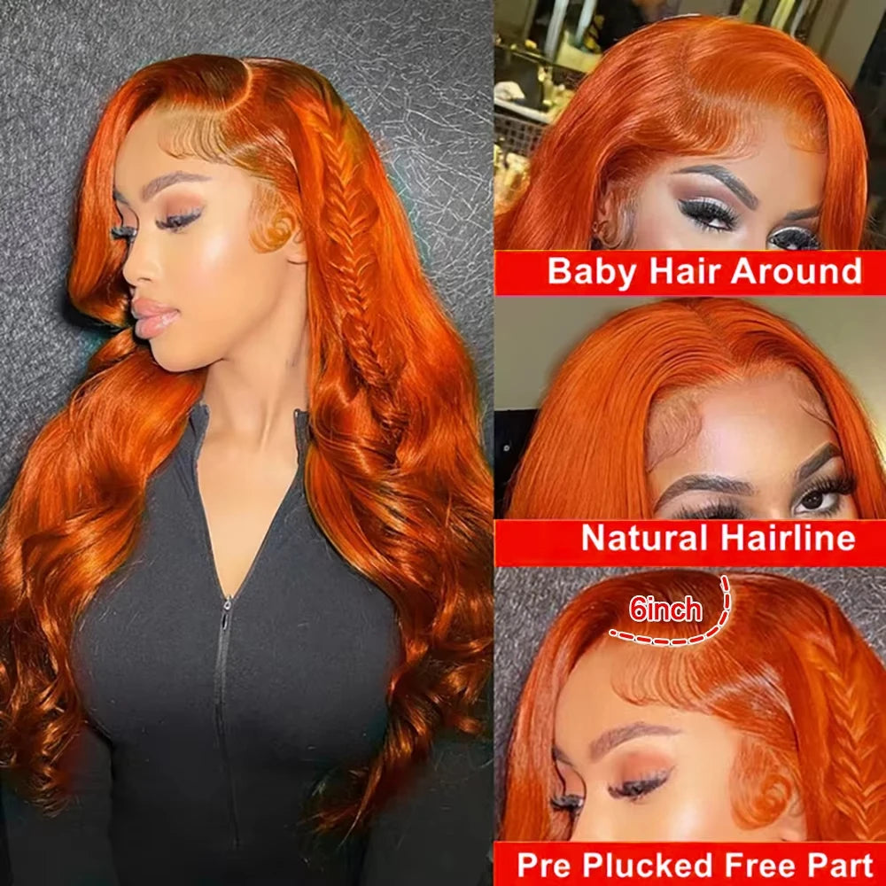 Ginger Orange 36 Inch Body Wave 13x4 Lace Front Wig