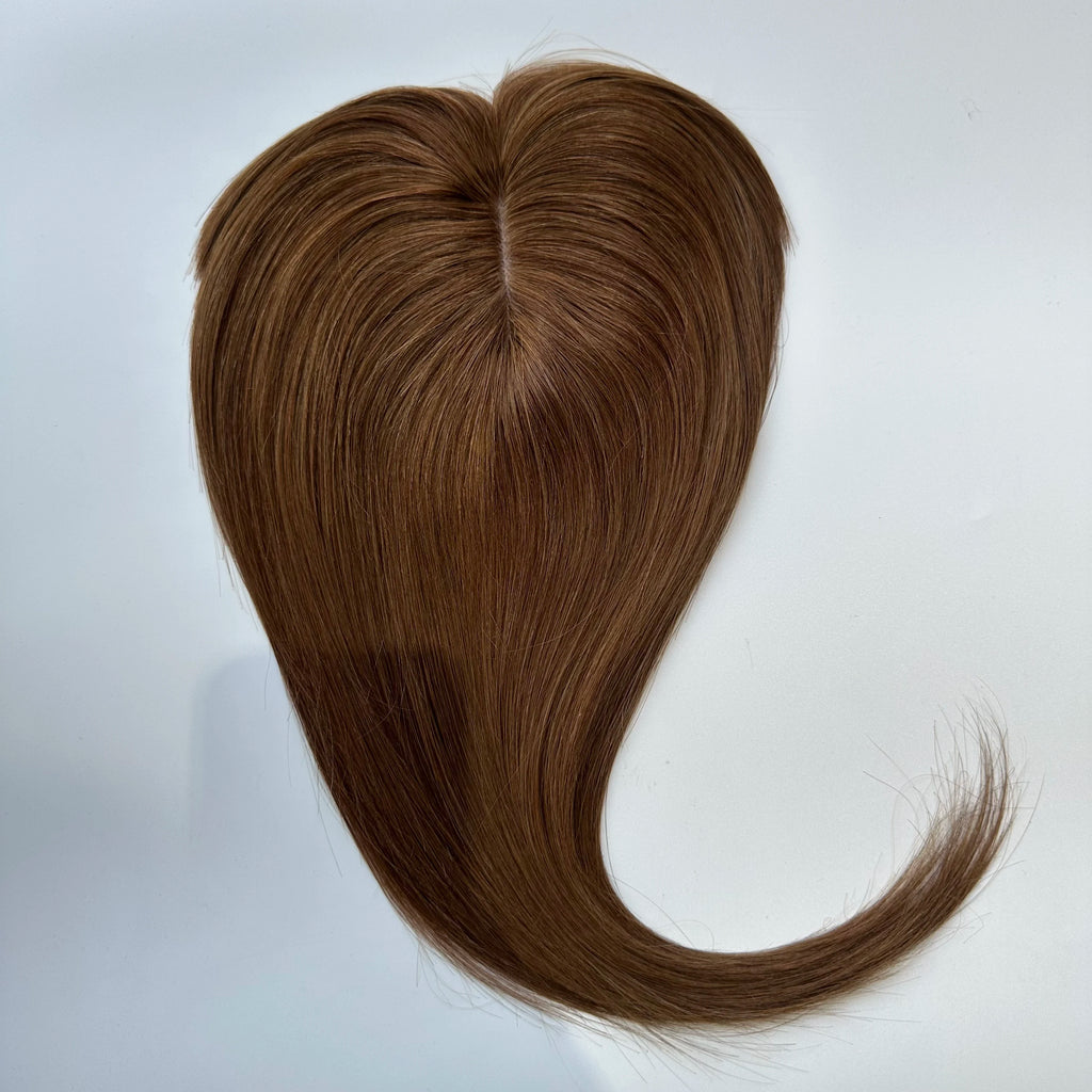 Blonde Straight Human Hair Topper with Bangs – Silk Base Clip-In