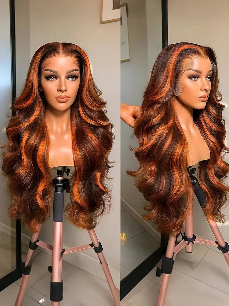 Ginger Orange Highlight Ombre Body Wave Lace Front Wig