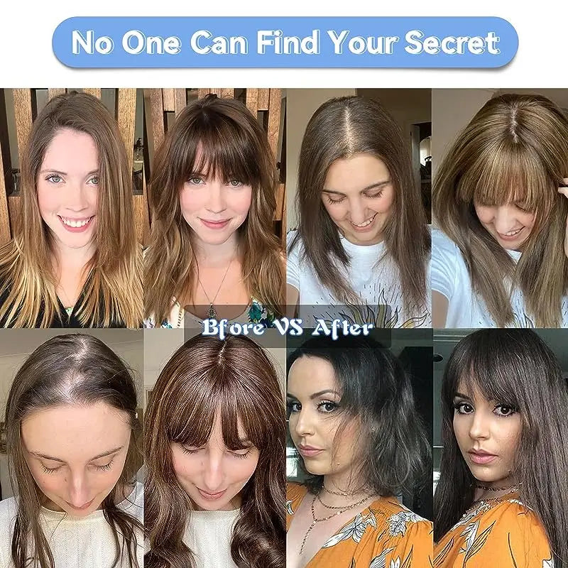 Light Brown Remy Human Hair Topper with Bangs – Silk Base Clip-In