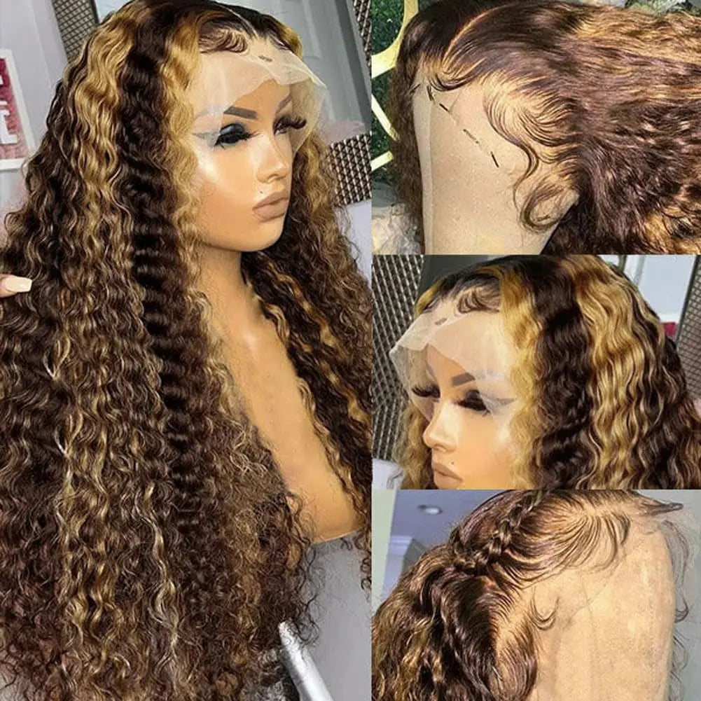 Honey Blonde Ombre Highlight Deep Wave 13x6 HD Lace Wig