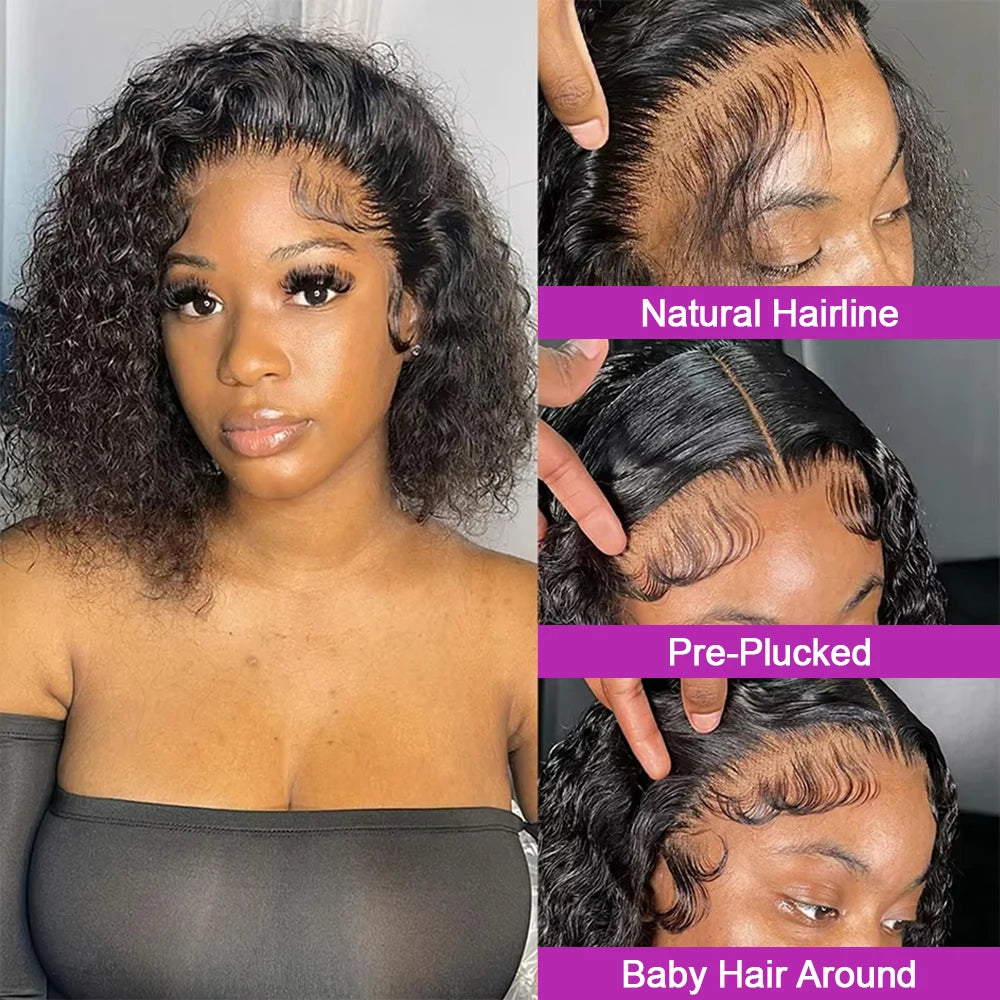 Curly Short Bob 13x4 Glueless Deep Wave Wig 250%