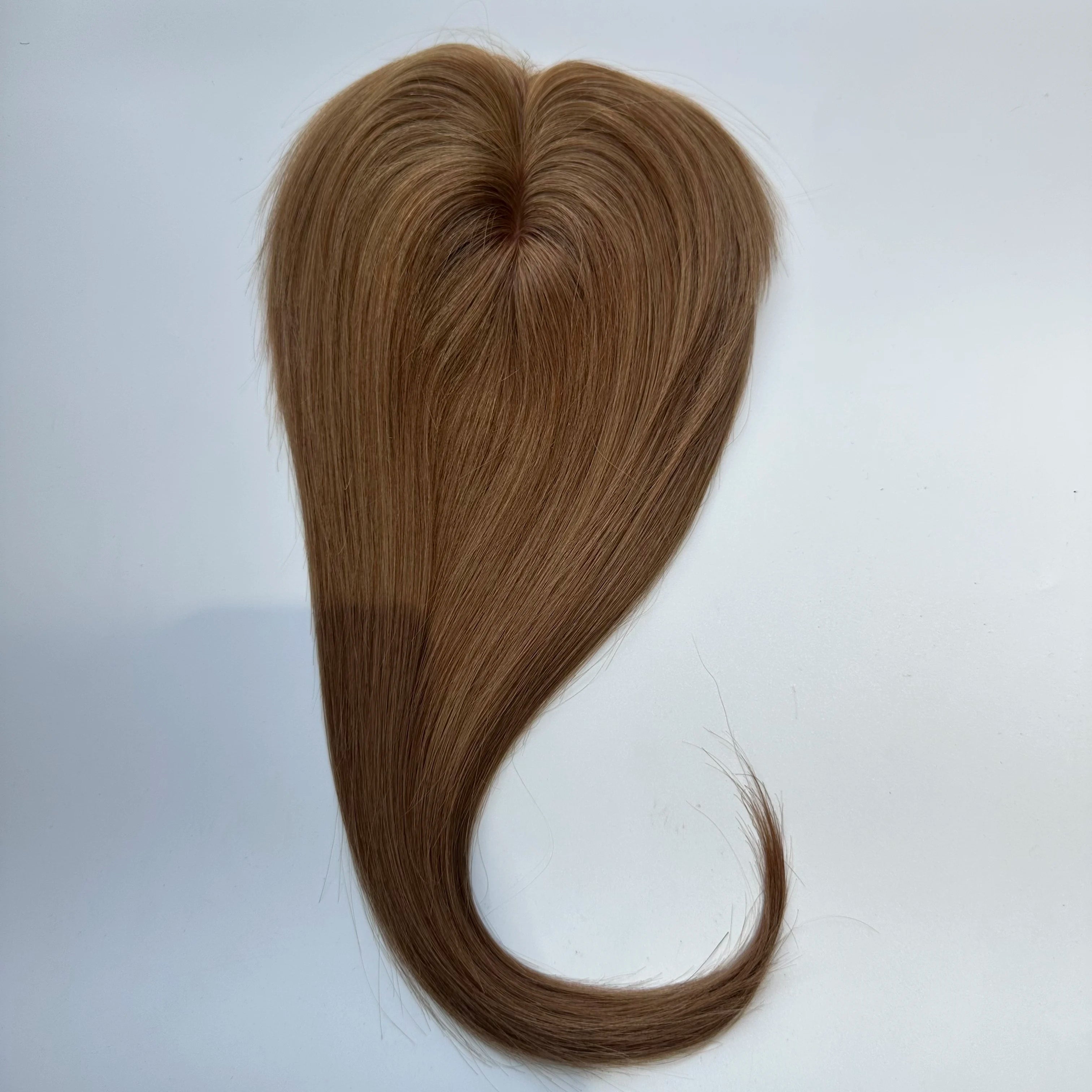 Blonde Straight Human Hair Topper with Bangs – Silk Base Clip-In