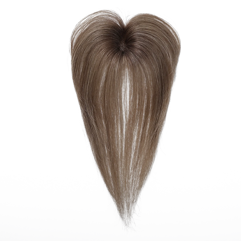 Light Brown Remy Human Hair Topper with Bangs – Silk Base Clip-In