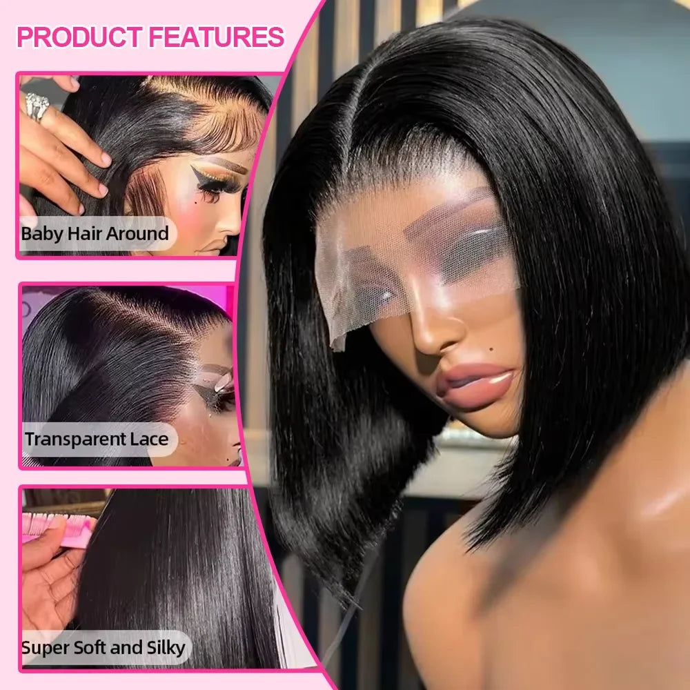 Bone Straight Short Bob Glueless Wig – 250% Density | 13x6 HD Lace Front