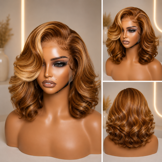 Frankie | Body Wave Bob Wig – Honey Blonde Highlight | 13x4 Transparent Lace Front | Remy Human Hair | 180–200% Density | 10–16 Inch