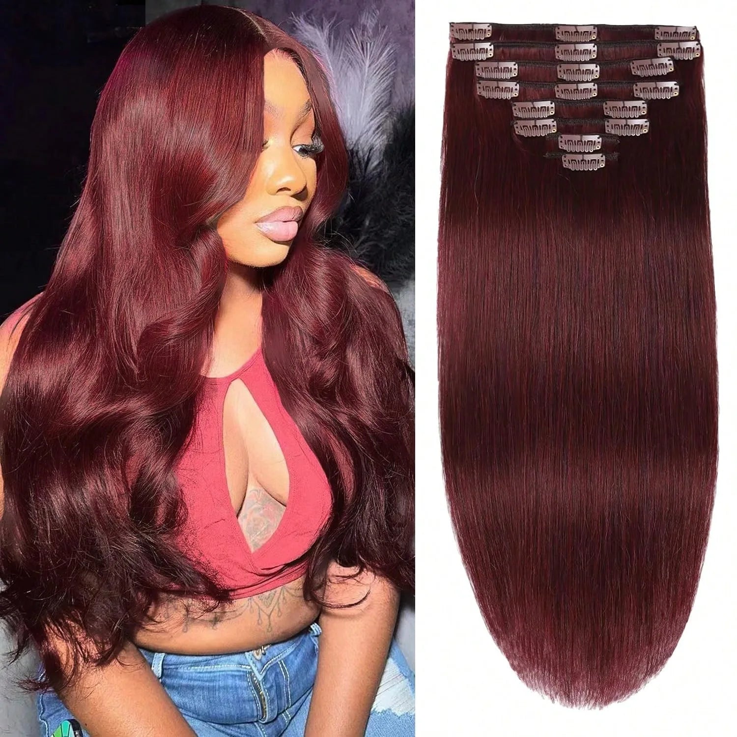 28 Inch Straight Clip-In Hair Extensions – 8pcs | 100% Human Hair | Multiple Colours