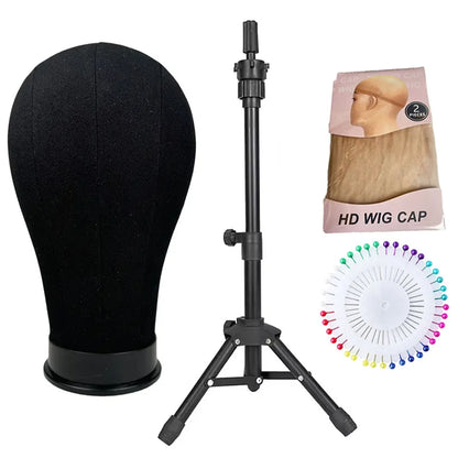Soft Canvas Wig Head with Tripod Stand – 22 Inch | Adjustable Wig Styling Stand