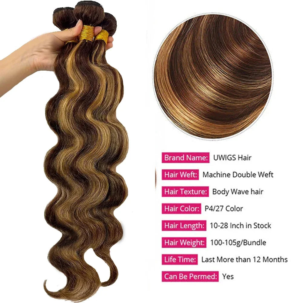Highlight Ombre Body Wave Hair Bundles – Brazilian Raw Human Hair