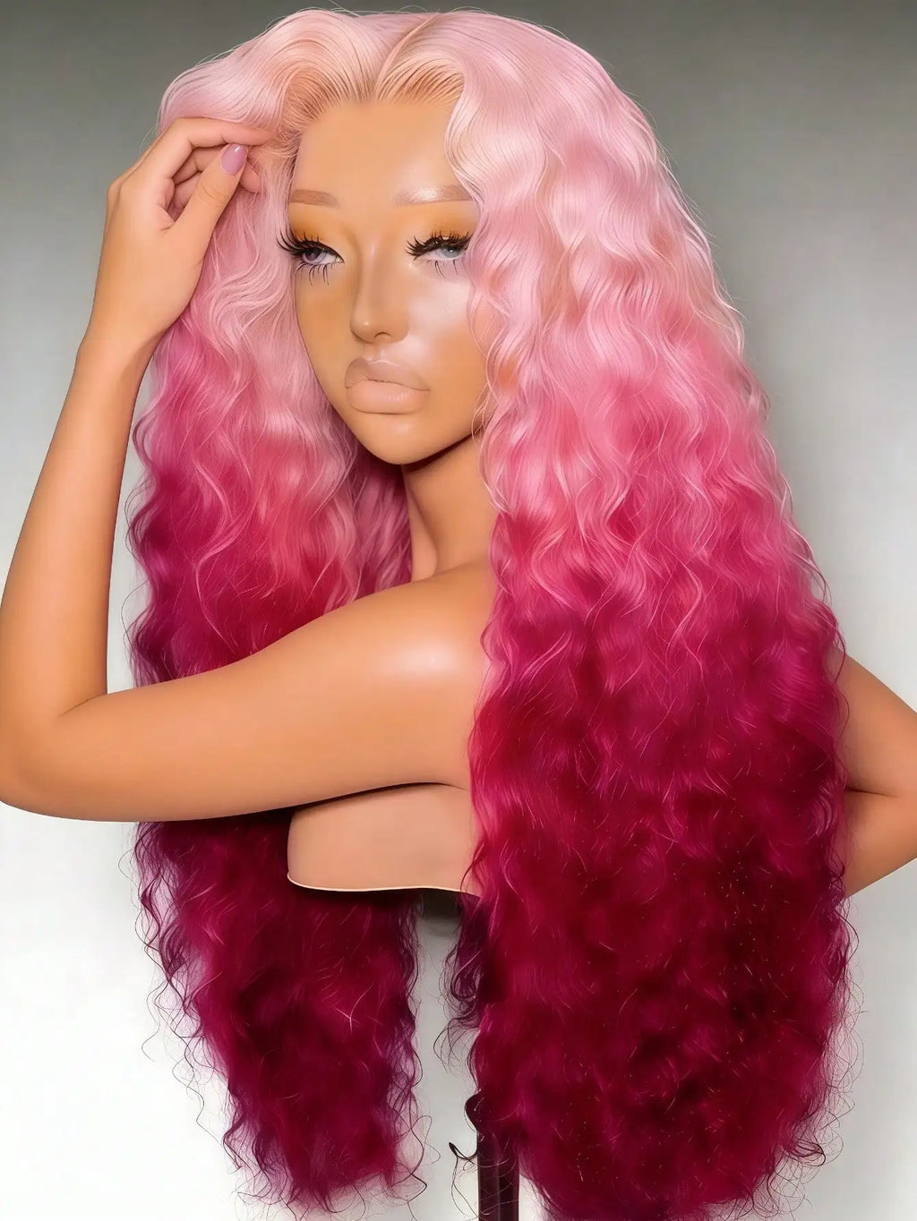 Gradient Pink Curly Lace Front Wig – 200% Density | 13x4 HD Transparent Lace | Glueless