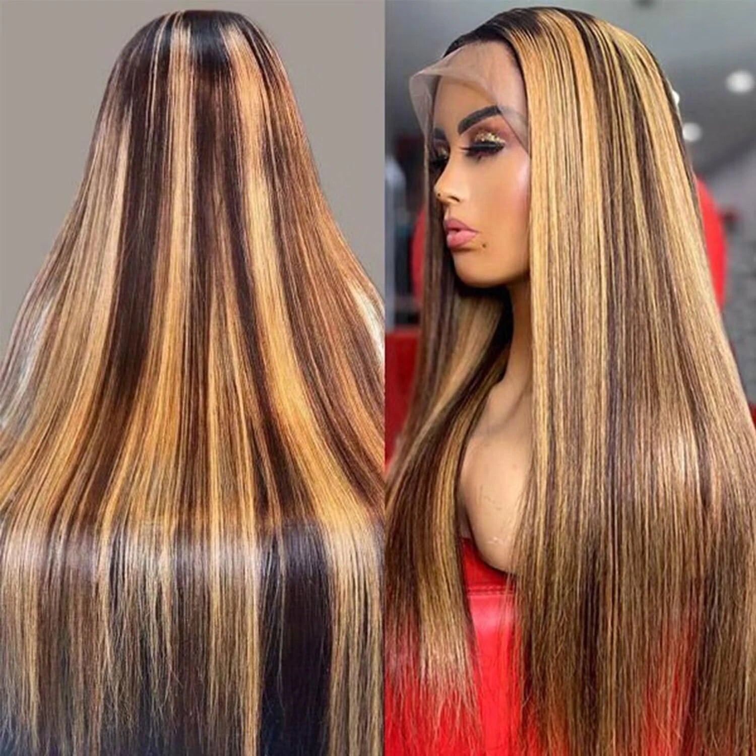 P4/27 Honey Blonde Highlight Bone Straight 13x6 HD Lace Wig