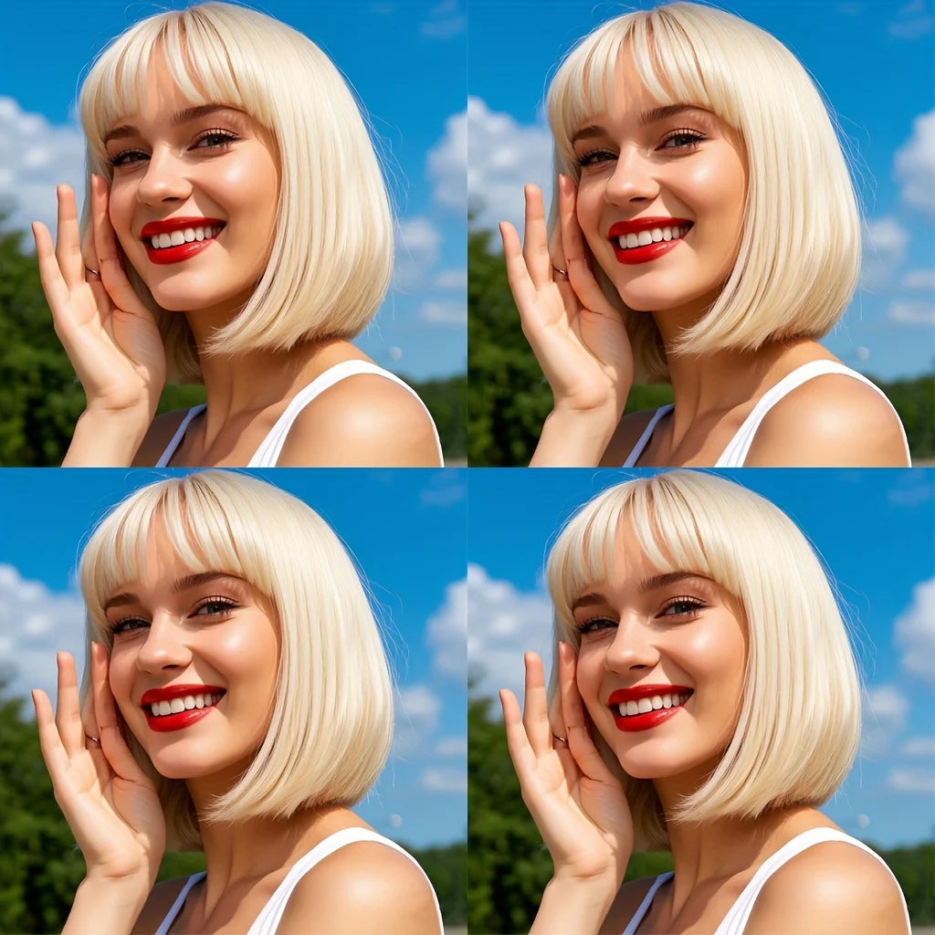 Short Bob Wig – 613 Blonde with Bangs | 100% Human Hair