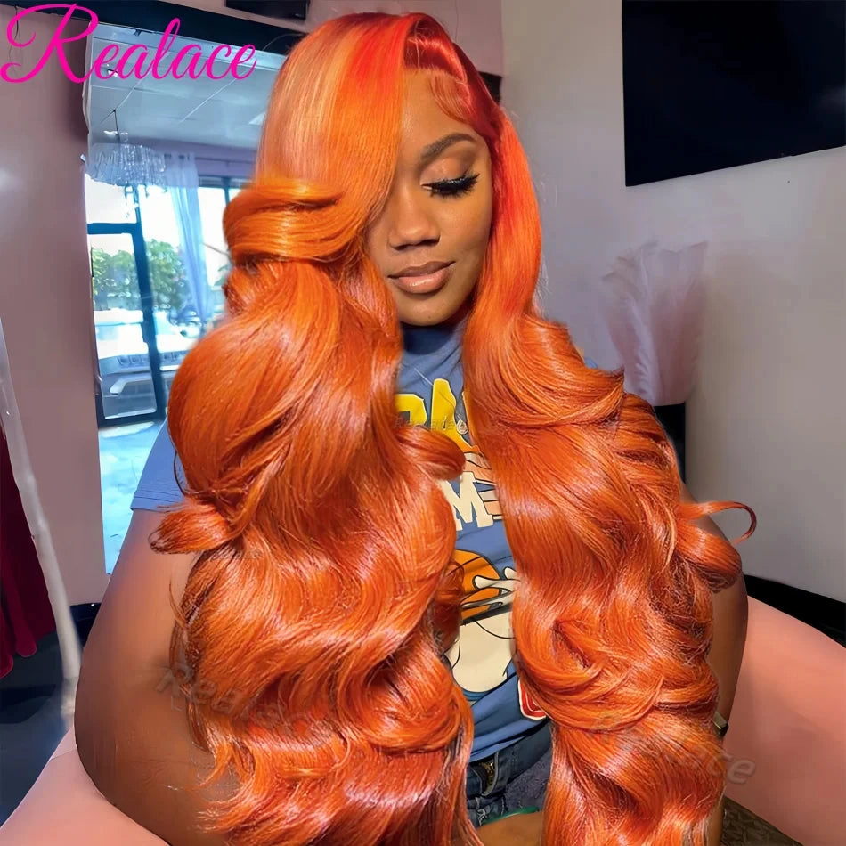 Ginger Orange 36 Inch Body Wave 13x4 Lace Front Wig