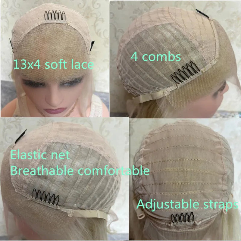 Ash Blonde Balayage Highlight Short Bob Lace Front Wig – Synthetic Blend
