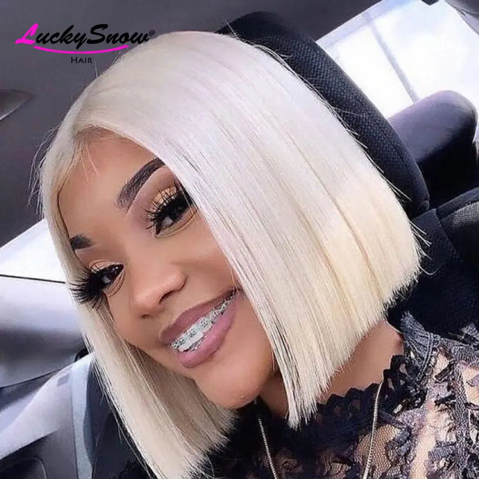 White Straight Short Bob 13x4 HD Lace Front Wig 180% – Human Hair