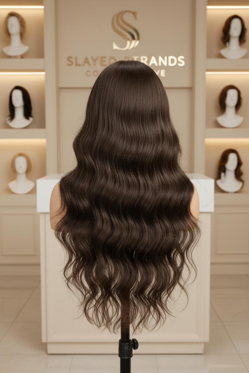 Toffee | Long Wavy Brown Monofilament Lace Front Synthetic Wig – 24 Inch | 150–180% Density