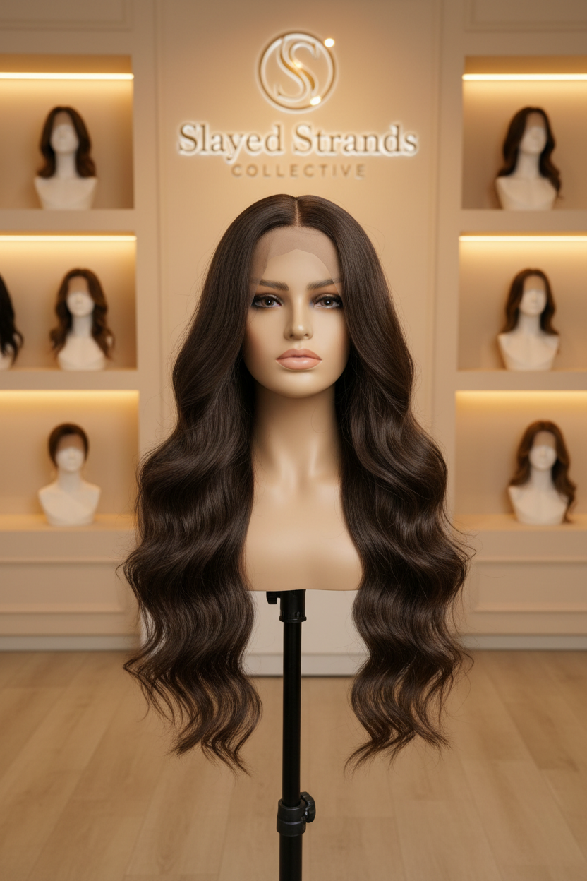 Toffee | Long Wavy Brown Monofilament Lace Front Synthetic Wig – 24 Inch | 150–180% Density