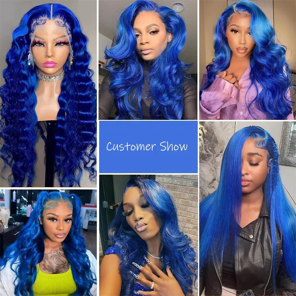 Electric Blue Body Wave Lace Front Wig – 13x4 HD Transparent Lace | 100% Brazilian Human Hair