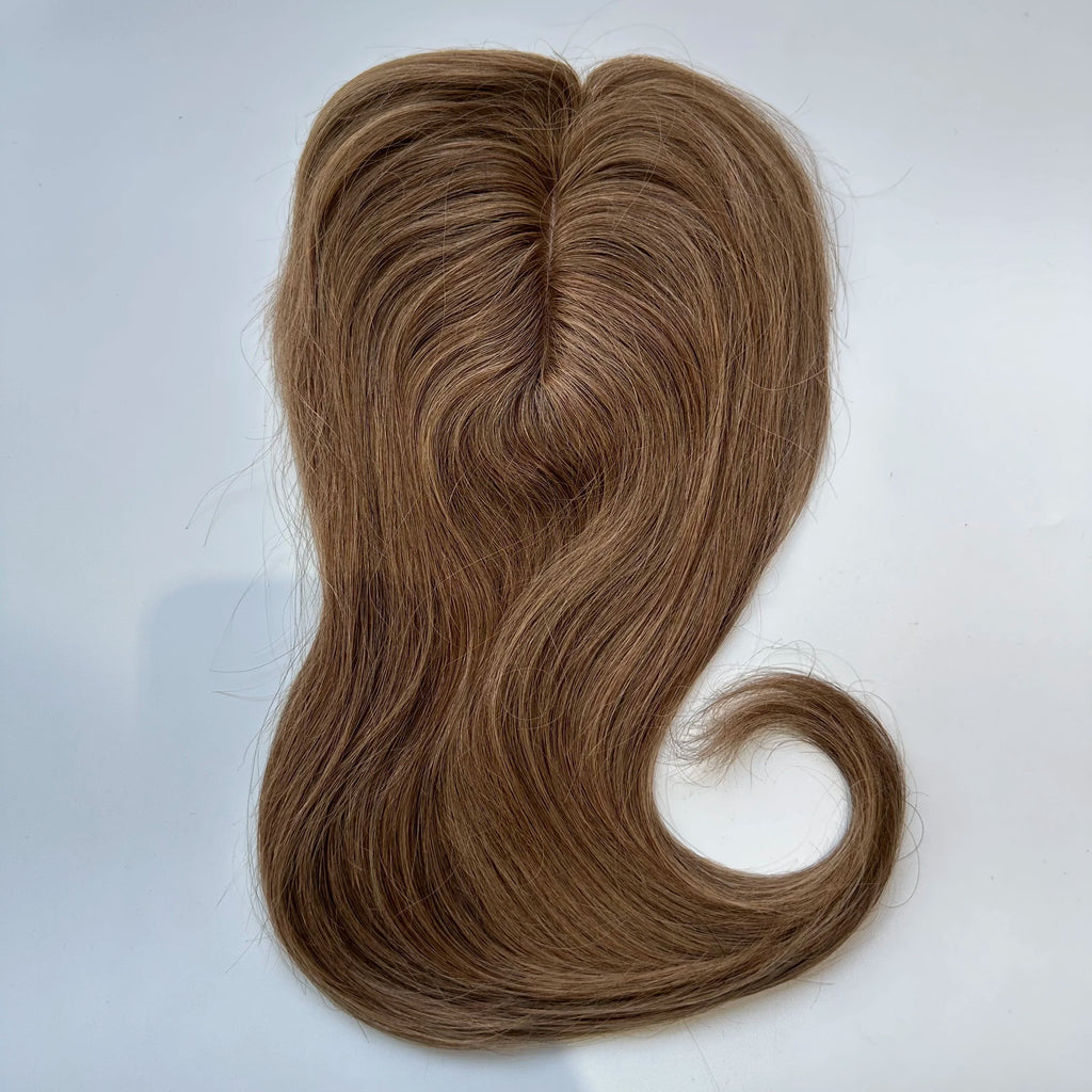 Blonde Straight Human Hair Topper with Bangs – Silk Base Clip-In