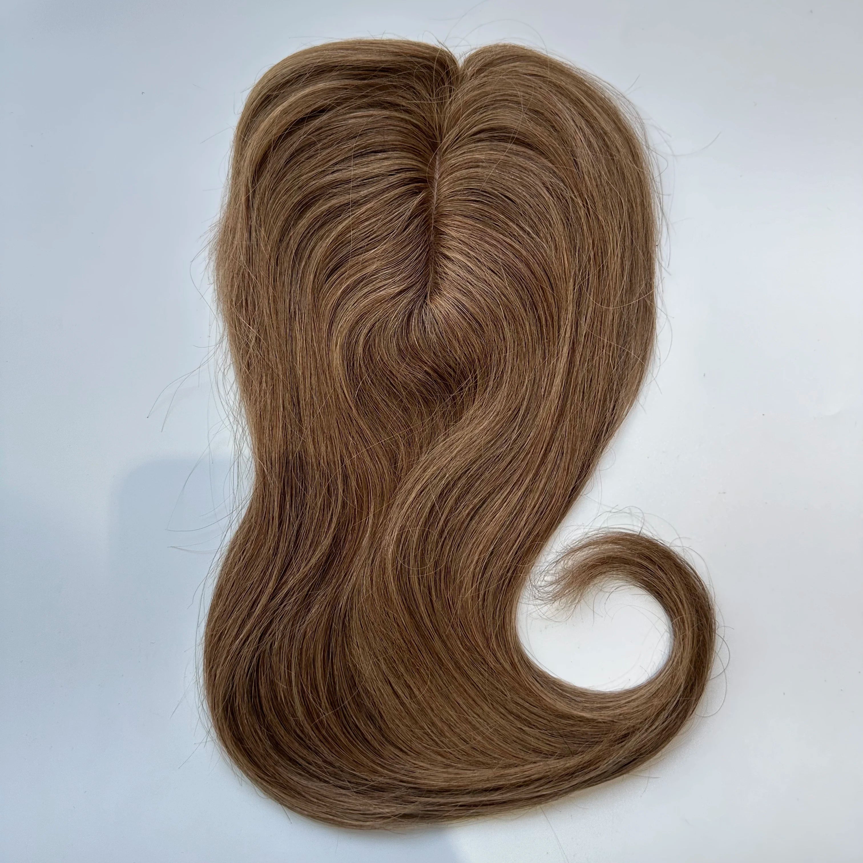 Blonde Straight Human Hair Topper with Bangs – Silk Base Clip-In
