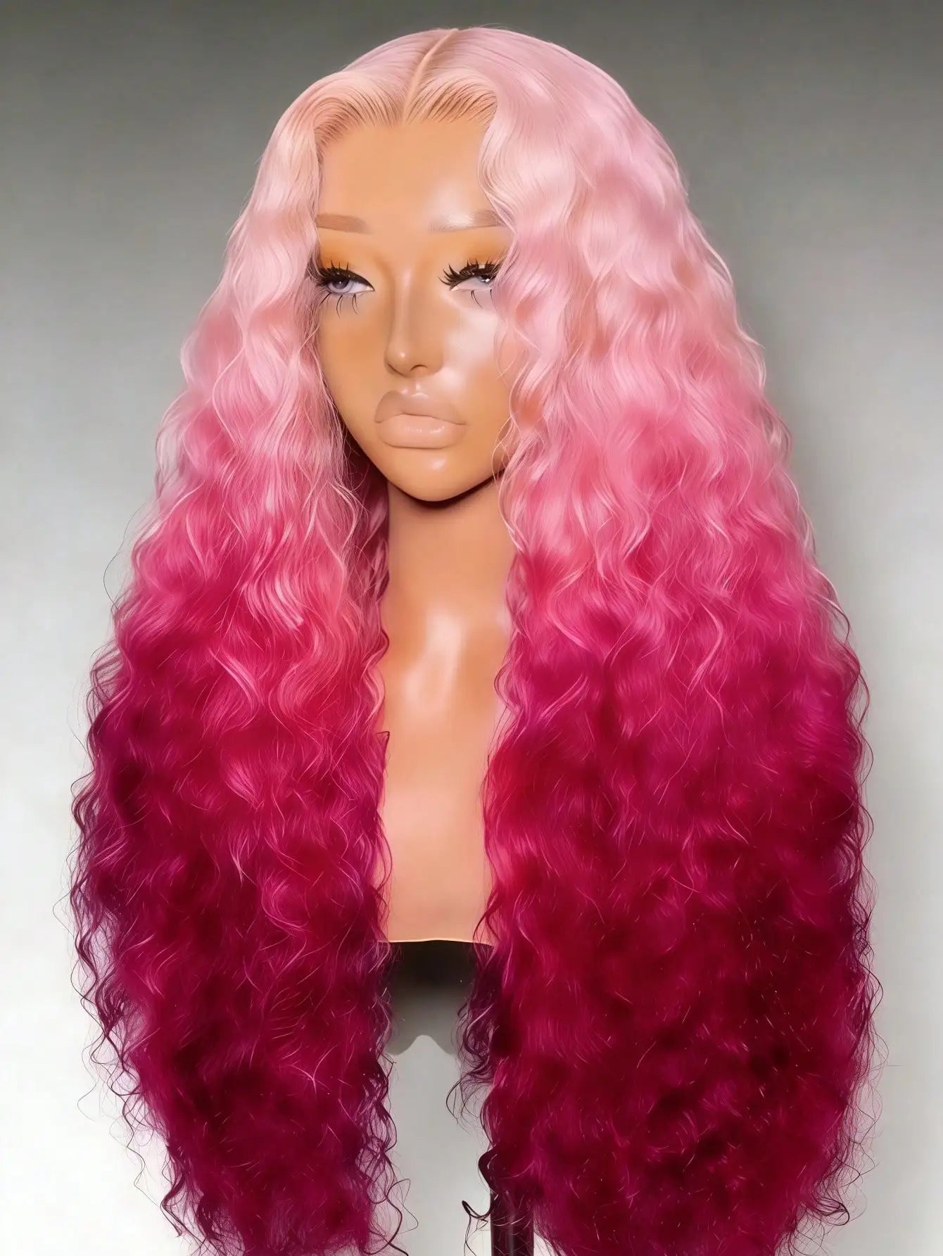 Gradient Pink Curly Lace Front Wig – 200% Density | 13x4 HD Transparent Lace | Glueless