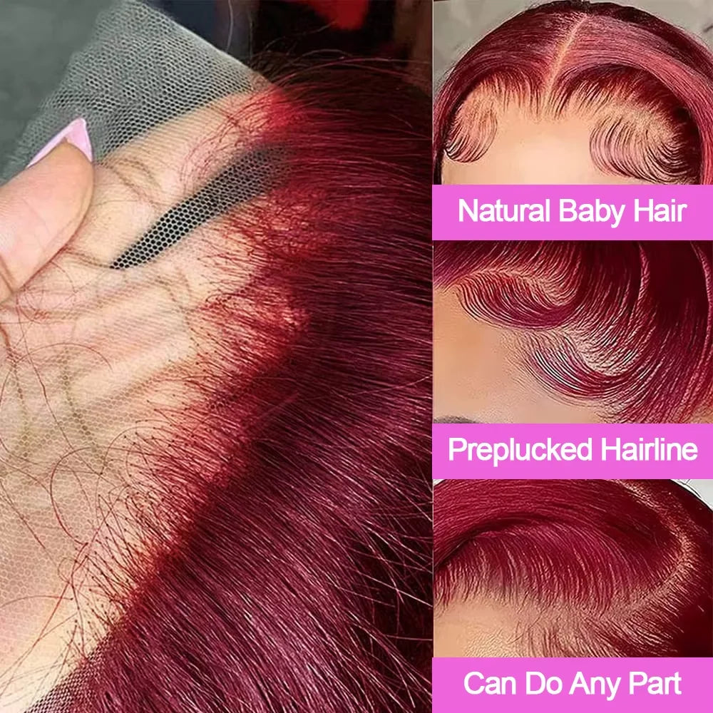 99J Burgundy Bob 13x4 Lace Front, Straight Wig