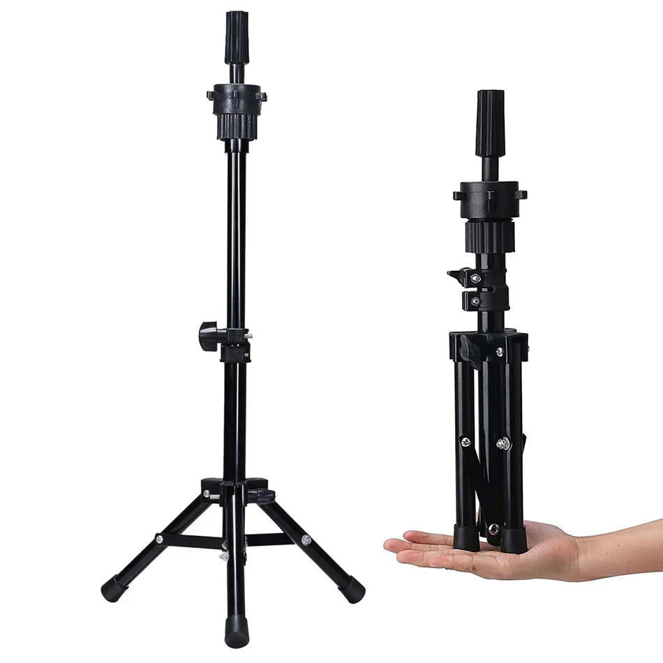 Soft Canvas Wig Head with Tripod Stand – 22 Inch | Adjustable Wig Styling Stand