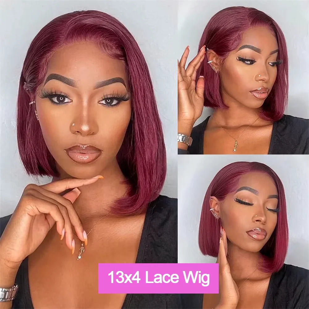 99J Burgundy Bob 13x4 Lace Front, Straight Wig