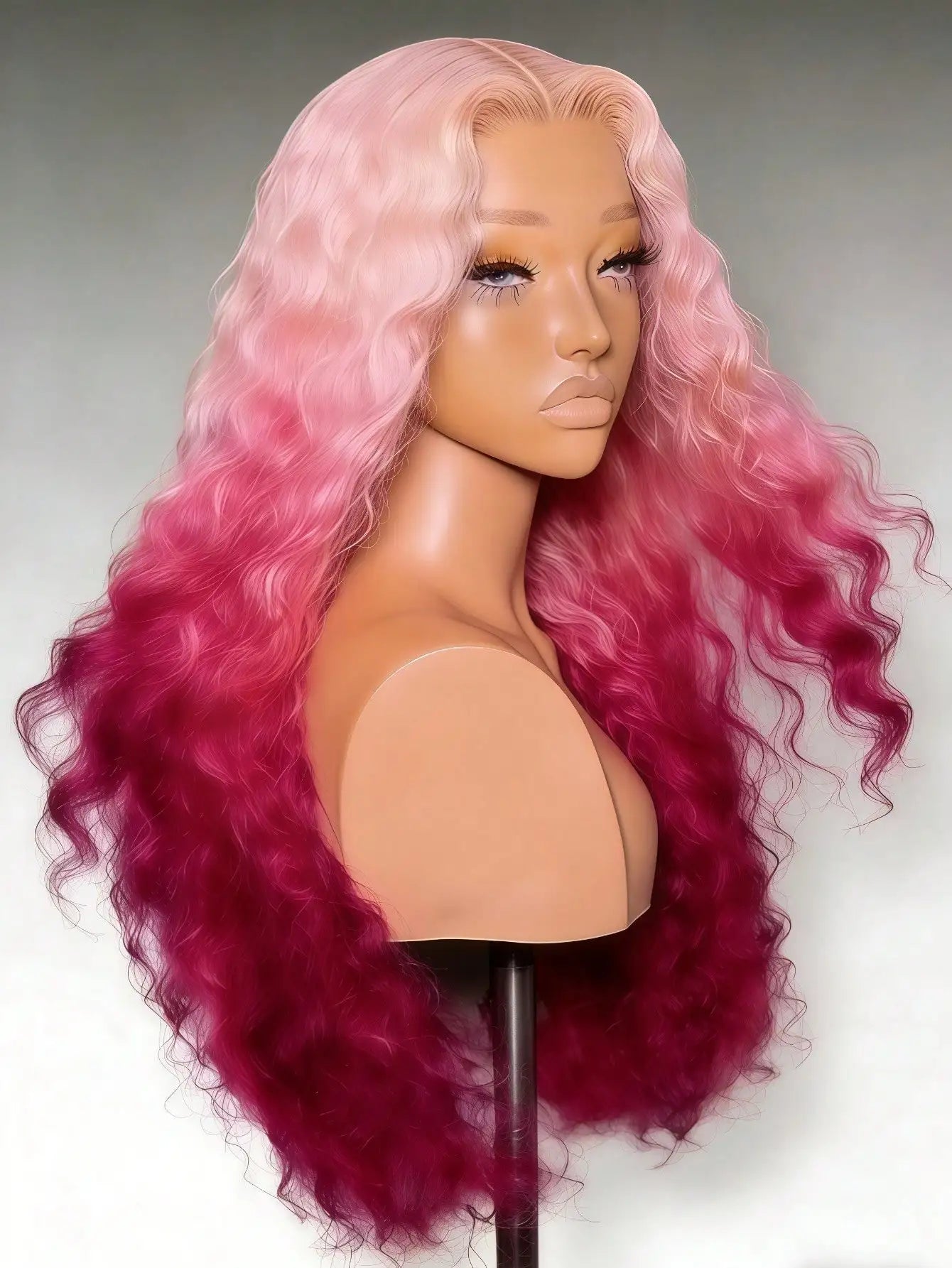 Gradient Pink Curly Lace Front Wig – 200% Density | 13x4 HD Transparent Lace | Glueless