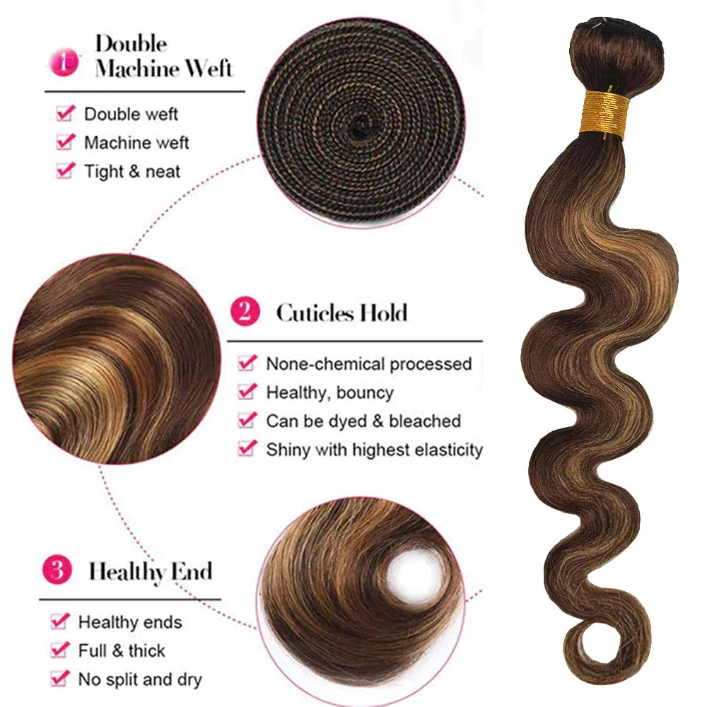 Highlight Ombre Body Wave Hair Bundles – Brazilian Raw Human Hair