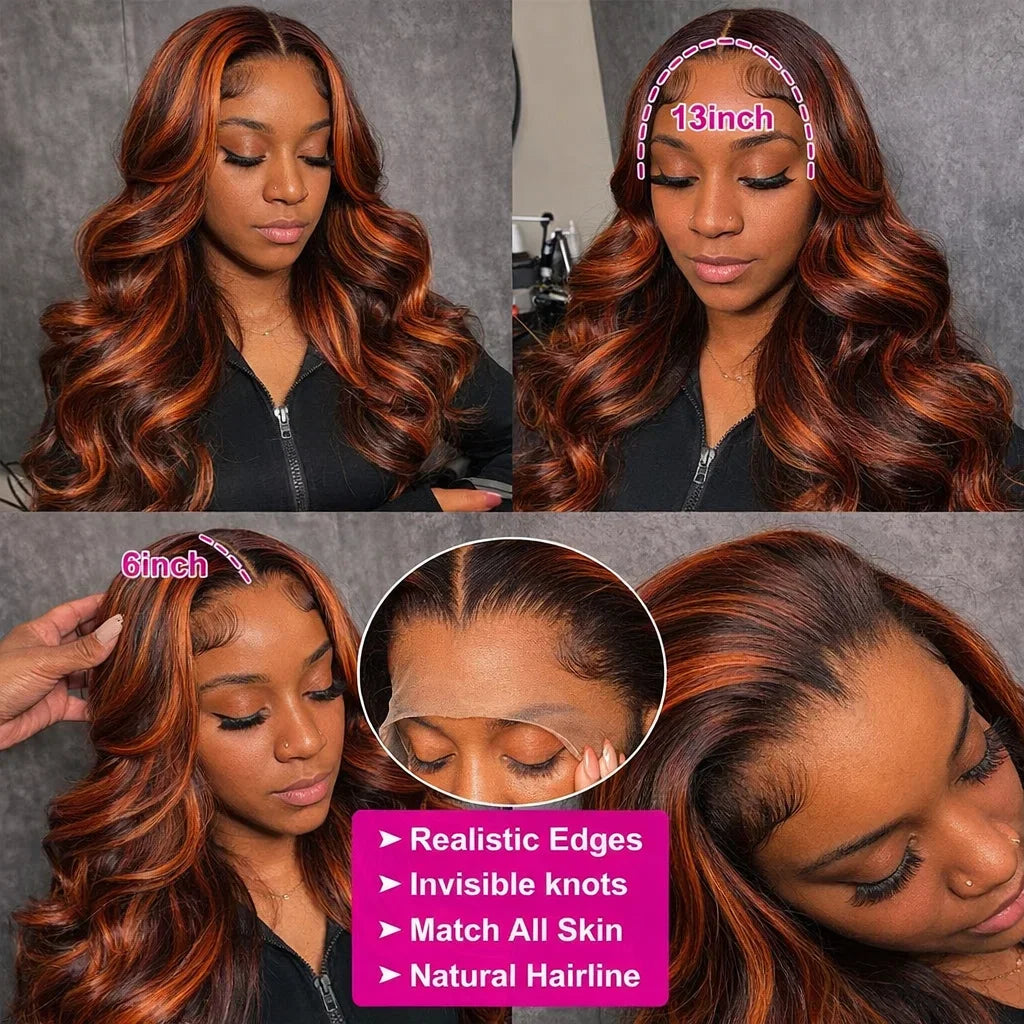 Ginger Orange Highlight Ombre Body Wave Lace Front Wig