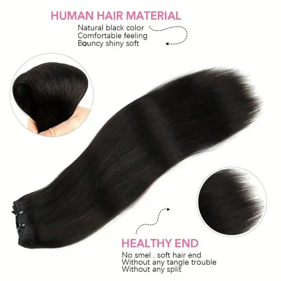 28 Inch Straight Clip-In Hair Extensions – 8pcs | 100% Human Hair | Multiple Colours