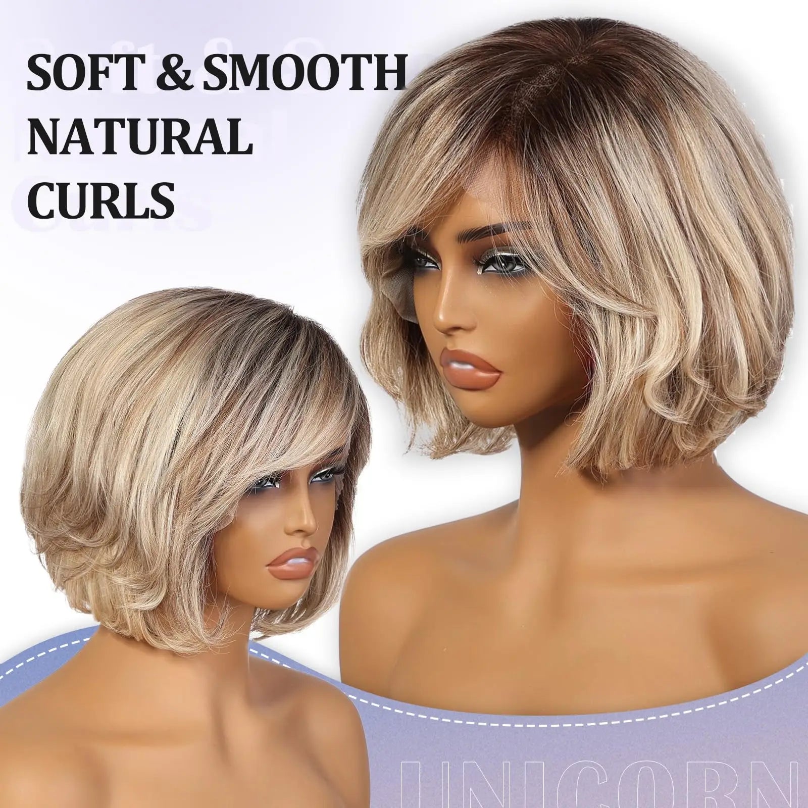 Blonde Body Wave Short Bob Lace Front Wig with Bangs – Remy Hair